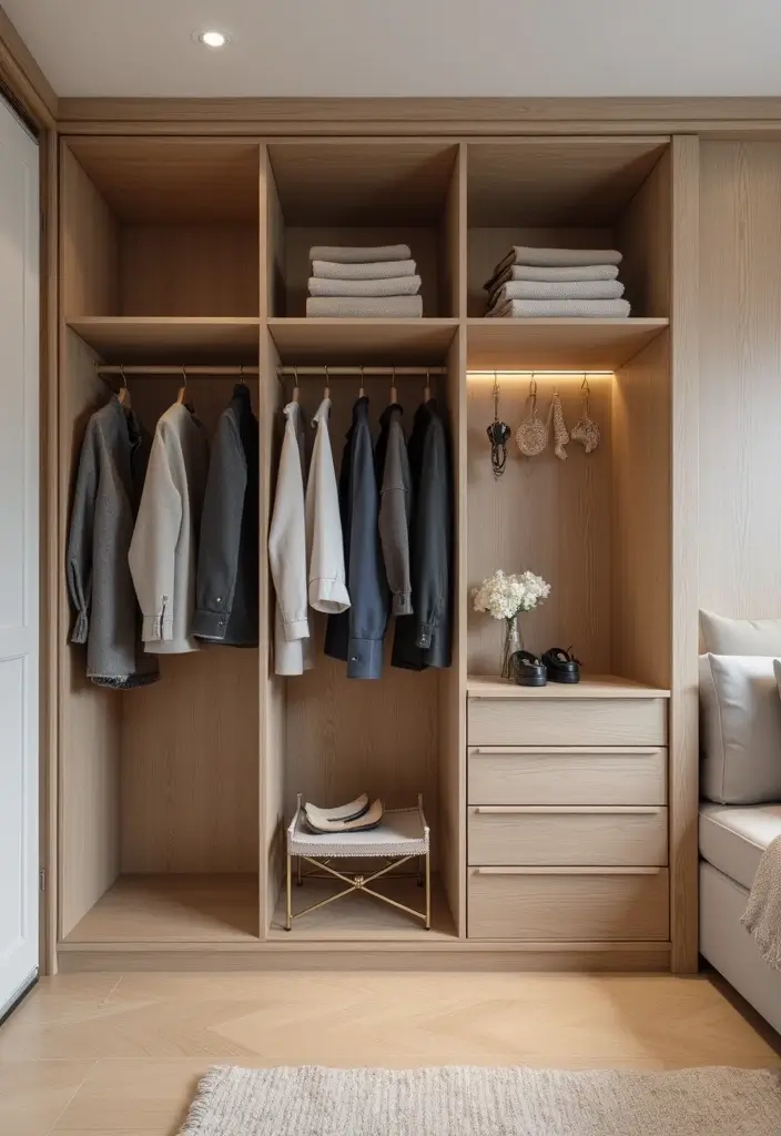 25 Bedroom Fitted Wardrobe Ideas That Save Space Beautifully - 16. Wardrobes with Hooks and Racks