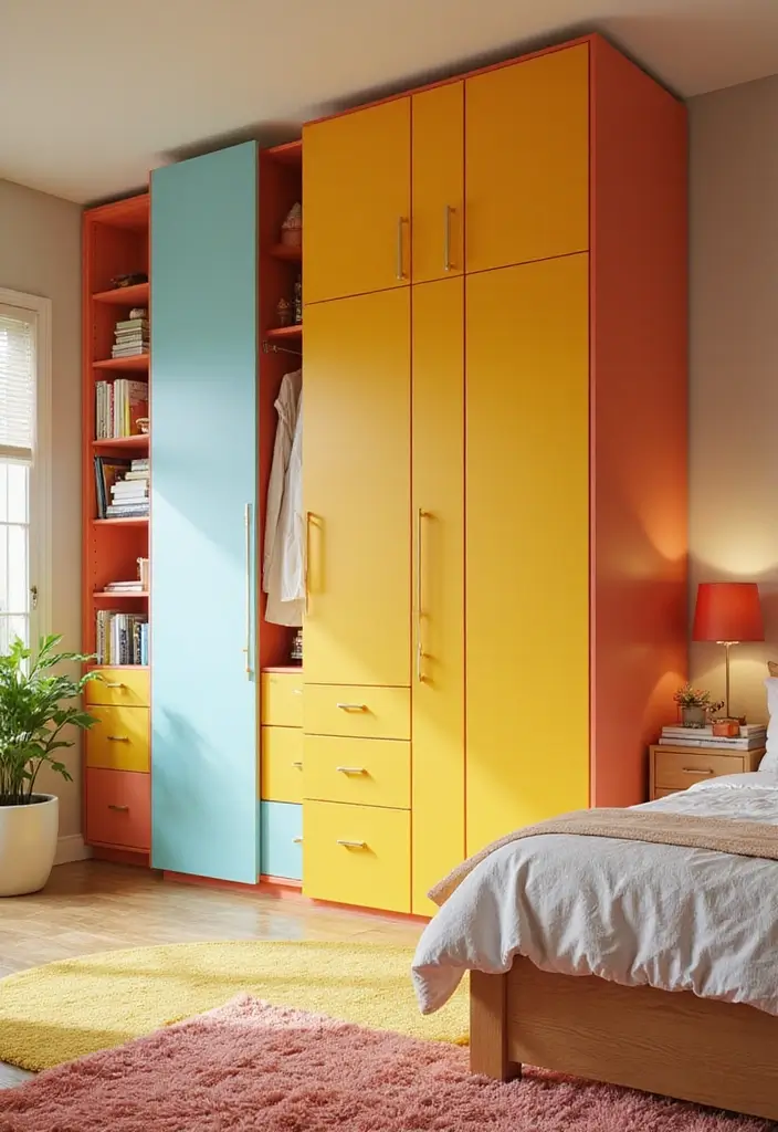 25 Bedroom Fitted Wardrobe Ideas That Save Space Beautifully - 8. Colorful Wardrobe Ideas