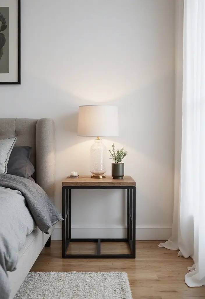 25 Bedroom Side Table Ideas That Look Cute & Functional - 12. Minimalist Metal Frame