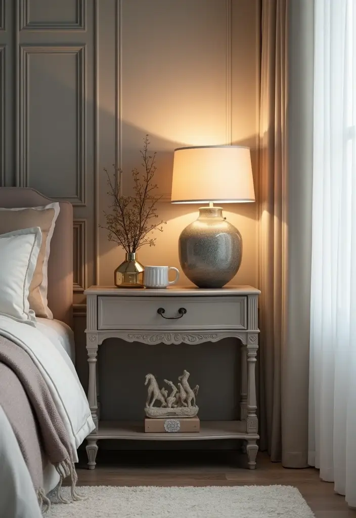 25 Bedroom Side Table Ideas That Look Cute & Functional - 13. Elegant Glass Table