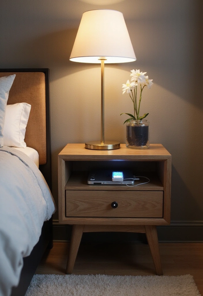 25 Bedroom Side Table Ideas That Look Cute & Functional - 16. Nightstand with Built-in Charging