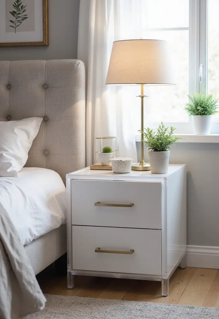 25 Bedroom Side Table Ideas That Look Cute & Functional - 7. Acrylic Nightstand