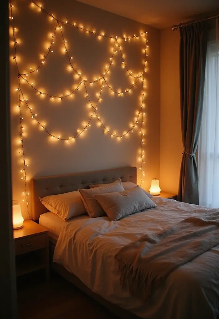 25 Bedroom Wall Decoration Ideas That Instantly Elevate Your Space - 10. String Lights Art