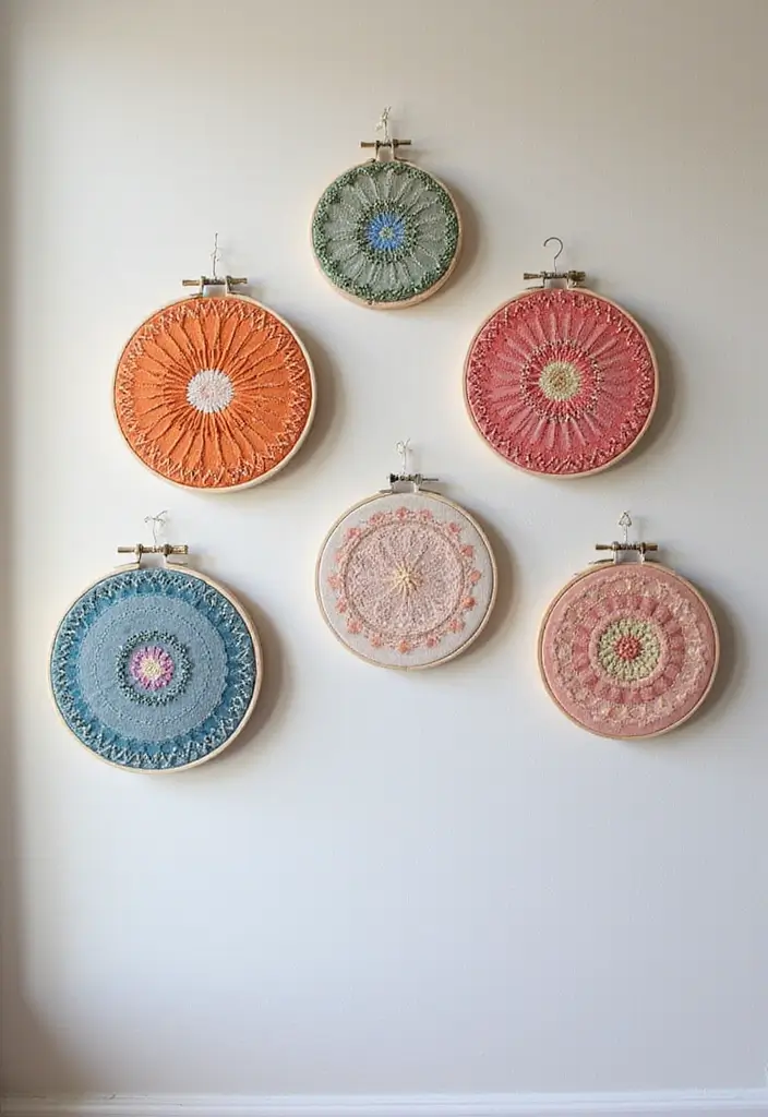 25 Bedroom Wall Decoration Ideas That Instantly Elevate Your Space - 16. Embroidered Hoops