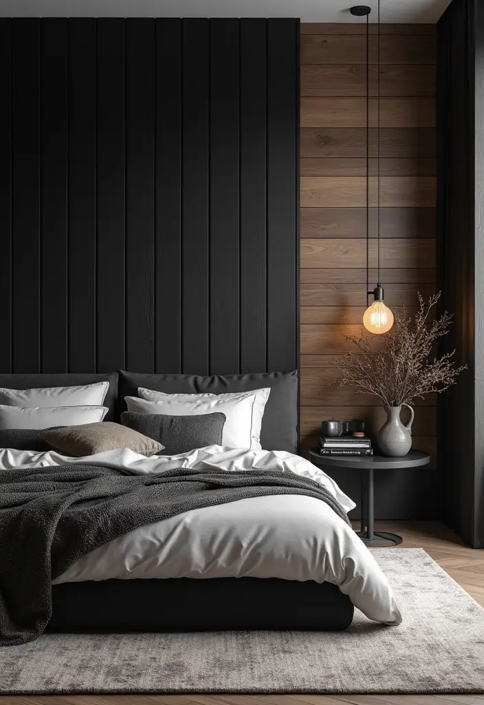 25 Black Bedroom Decor Ideas That Feel Moody and Modern - 12. Textured Wall Treatments