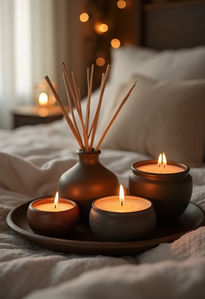 25 Black Bedroom Decor Ideas That Feel Moody and Modern - 13. Scented Candles and Diffusers