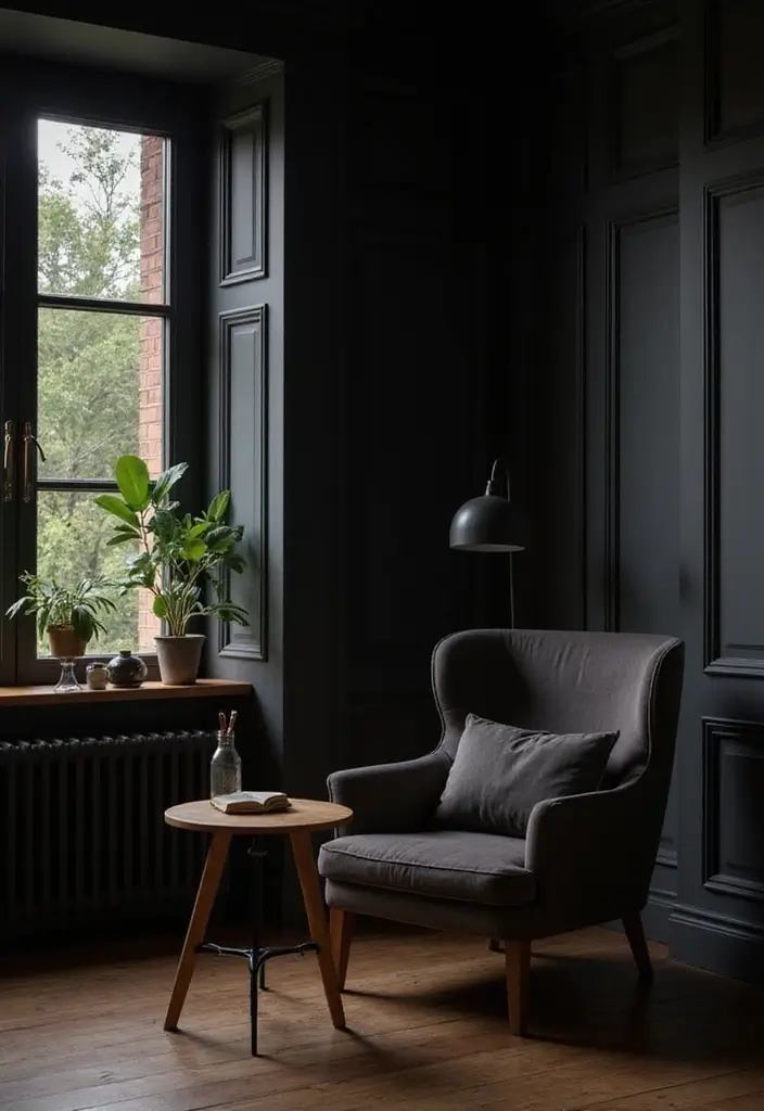 25 Black Bedroom Decor Ideas That Feel Moody and Modern - 15. Cozy Reading Nook
