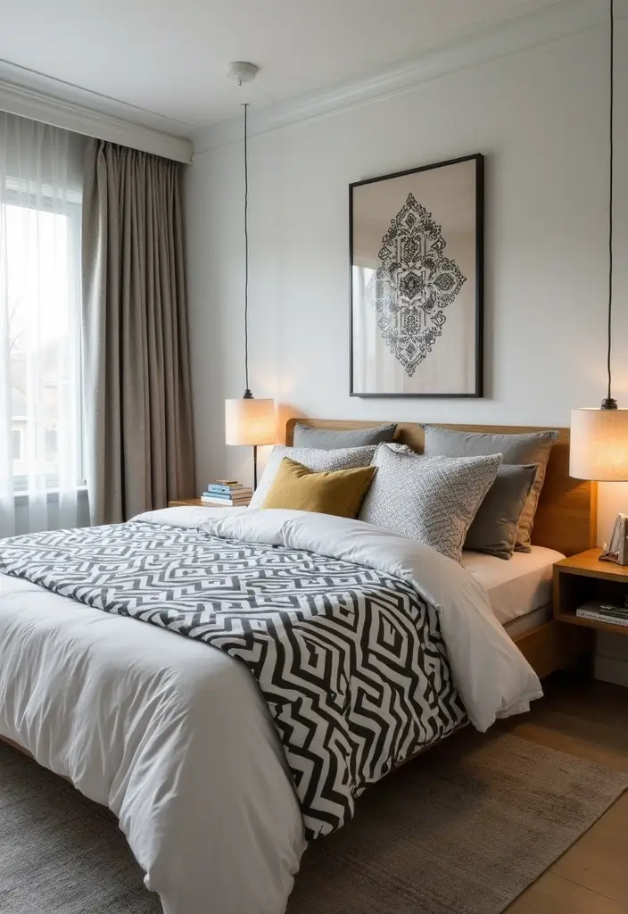 25 Black Bedroom Decor Ideas That Feel Moody and Modern - 16. Geometric Patterns