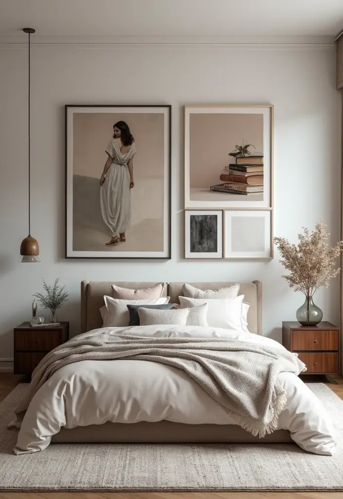 25 Black Bedroom Decor Ideas That Feel Moody and Modern - 17. Contemporary Art Displays