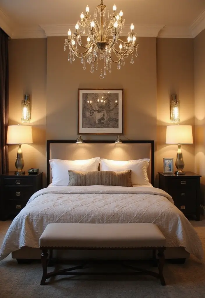 25 Black Bedroom Decor Ideas That Feel Moody and Modern - 4. Statement Lighting Fixtures