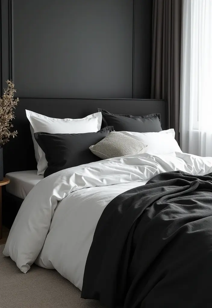 25 Black Bedroom Decor Ideas That Feel Moody and Modern - 7. Monochrome Bedding