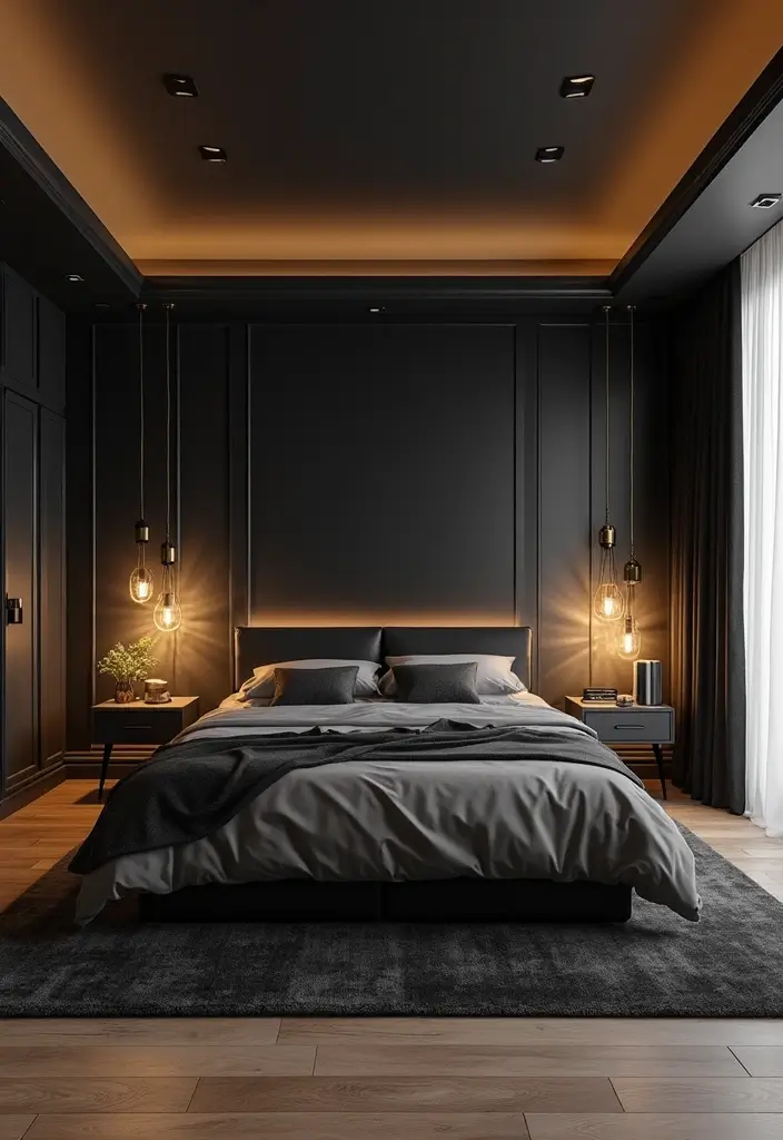 25 Black Bedroom Decor Ideas That Feel Moody and Modern - 9. Black and Gold Accents