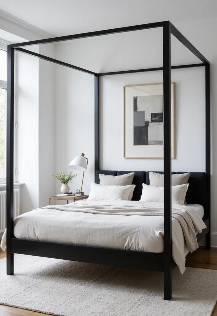25 Black Canopy Bedroom Ideas That Add Drama and Elegance - 1. Minimalist Black Elegance