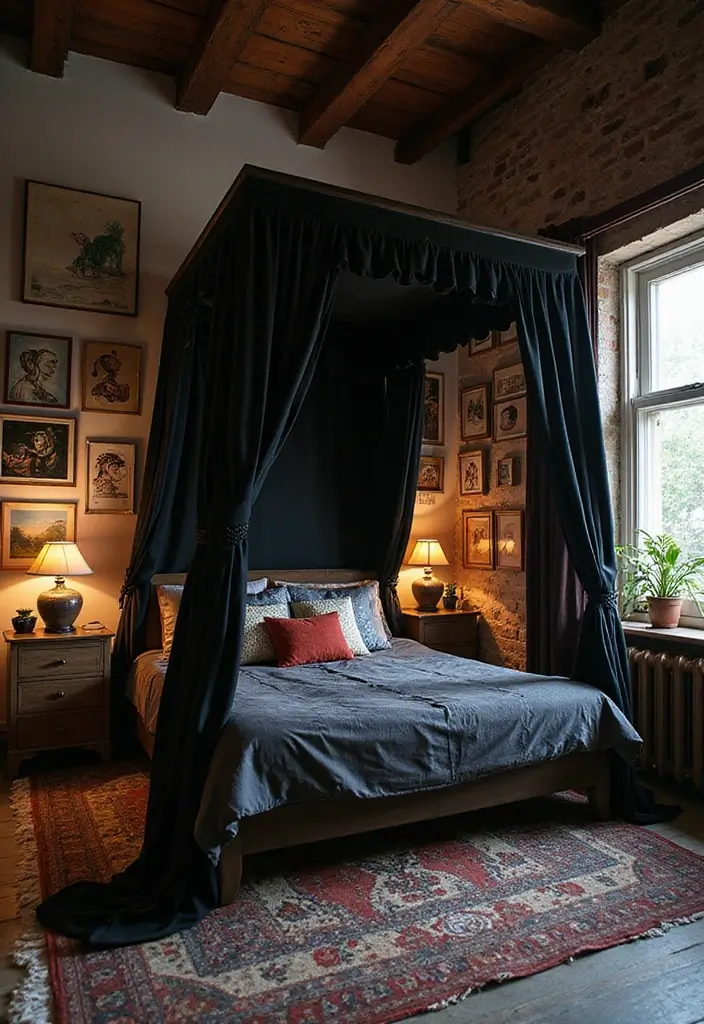 25 Black Canopy Bedroom Ideas That Add Drama and Elegance - 10. Artistic Expression