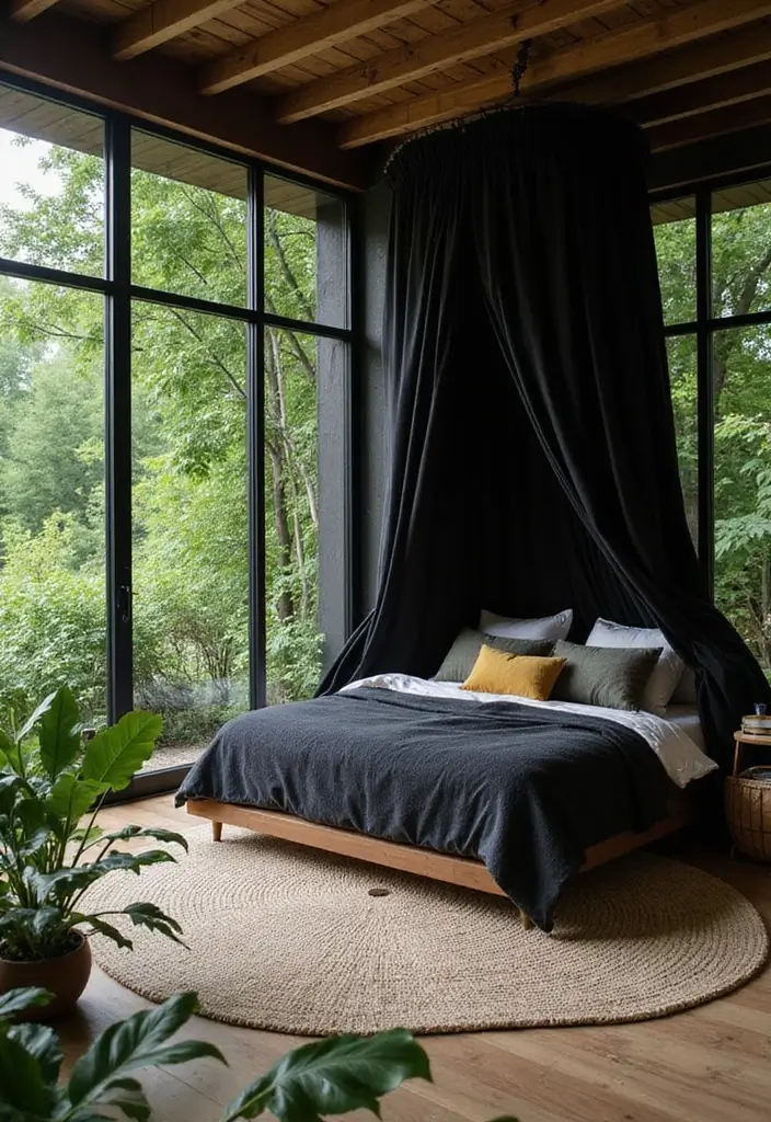 25 Black Canopy Bedroom Ideas That Add Drama and Elegance - 12. Nature-inspired Oasis