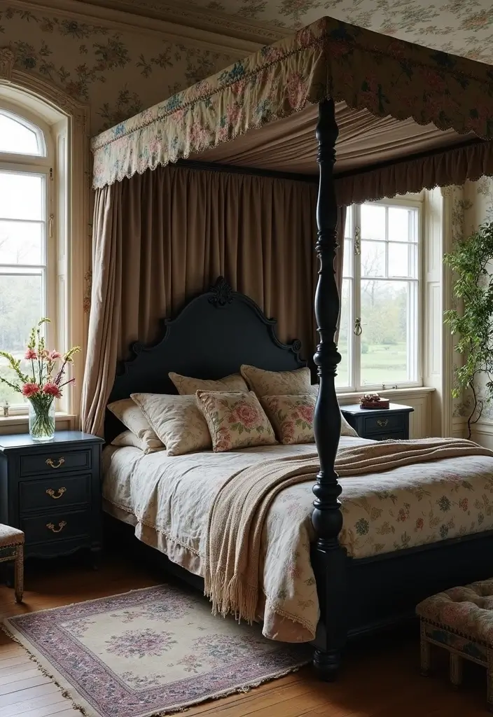 25 Black Canopy Bedroom Ideas That Add Drama and Elegance - 13. French Country Charm