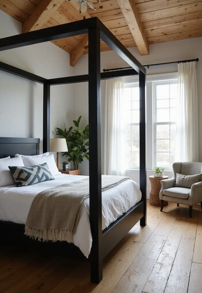 25 Black Canopy Bedroom Ideas That Add Drama and Elegance - 14. Farmhouse Style