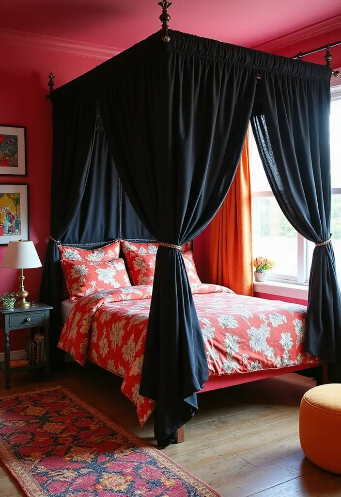 25 Black Canopy Bedroom Ideas That Add Drama and Elegance - 20. Retro Revival