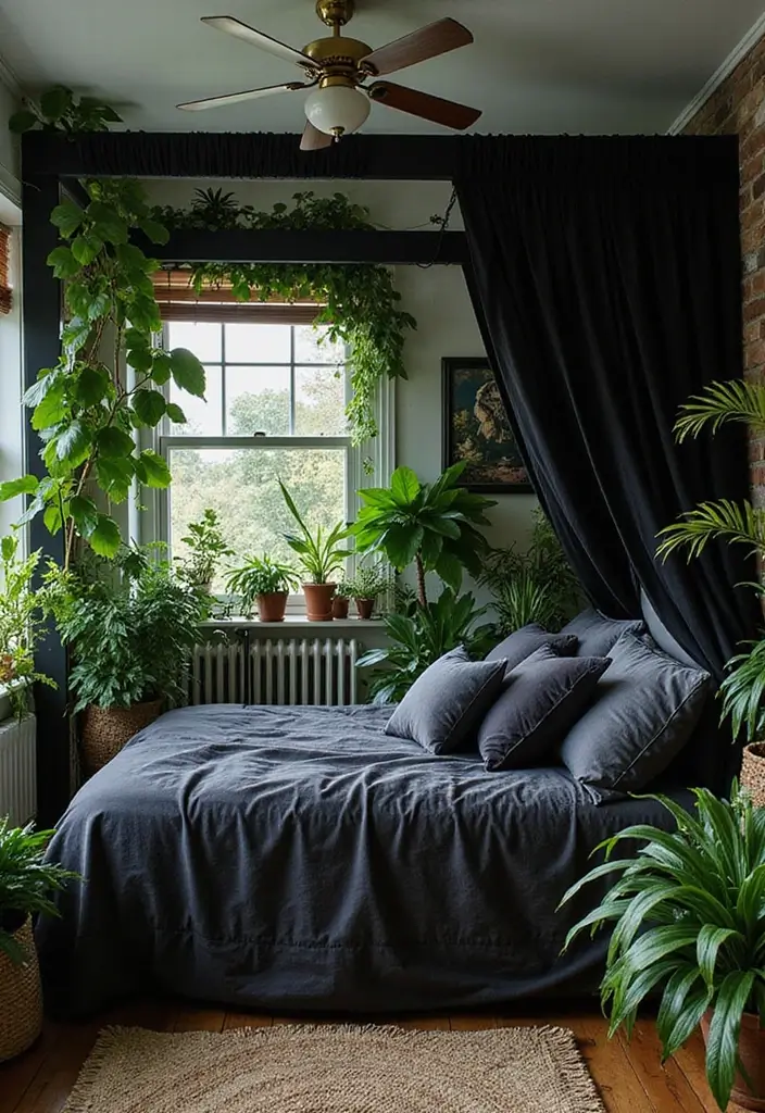 25 Black Canopy Bedroom Ideas That Add Drama and Elegance - 22. Urban Jungle