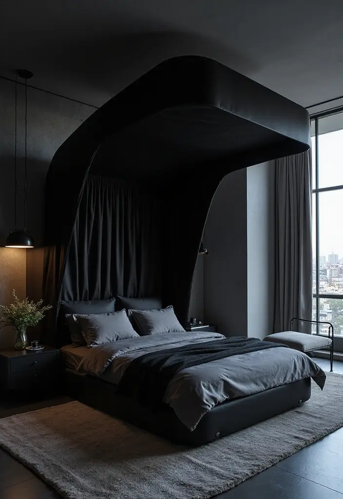 25 Black Canopy Bedroom Ideas That Add Drama and Elegance - 23. Futuristic Flair