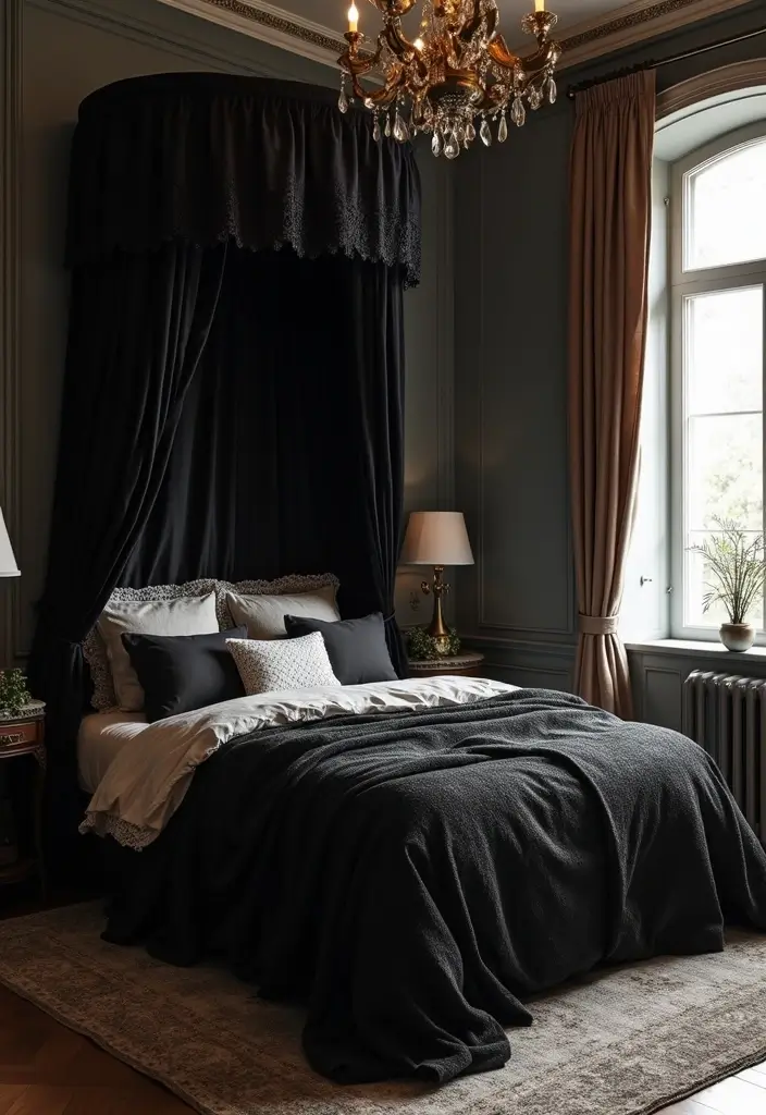 25 Black Canopy Bedroom Ideas That Add Drama and Elegance - 24. Classic Romance