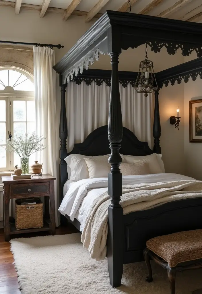 25 Black Canopy Bedroom Ideas That Add Drama and Elegance - 25. Shabby Chic