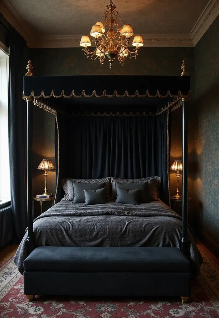 25 Black Canopy Bedroom Ideas That Add Drama and Elegance - 3. Dark Glamour