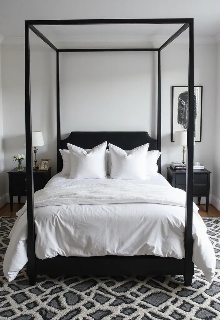 25 Black Canopy Bedroom Ideas That Add Drama and Elegance - 4. Monochrome Magic