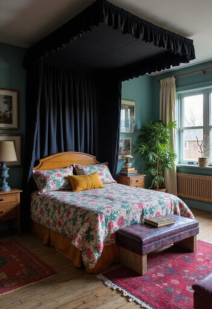 25 Black Canopy Bedroom Ideas That Add Drama and Elegance - 6. Eclectic Style