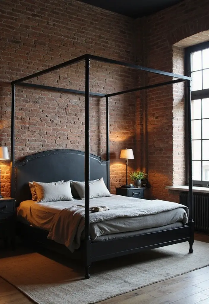 25 Black Canopy Bedroom Ideas That Add Drama and Elegance - 7. Industrial Chic