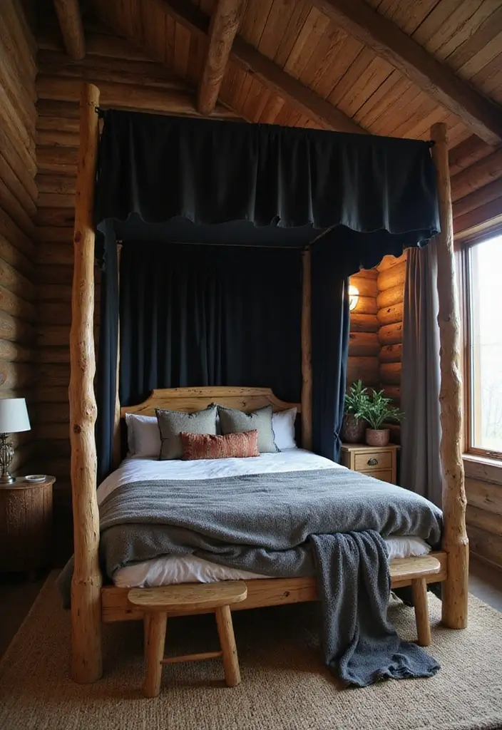 25 Black Canopy Bedroom Ideas That Add Drama and Elegance - 9. Cozy Cabin Retreat