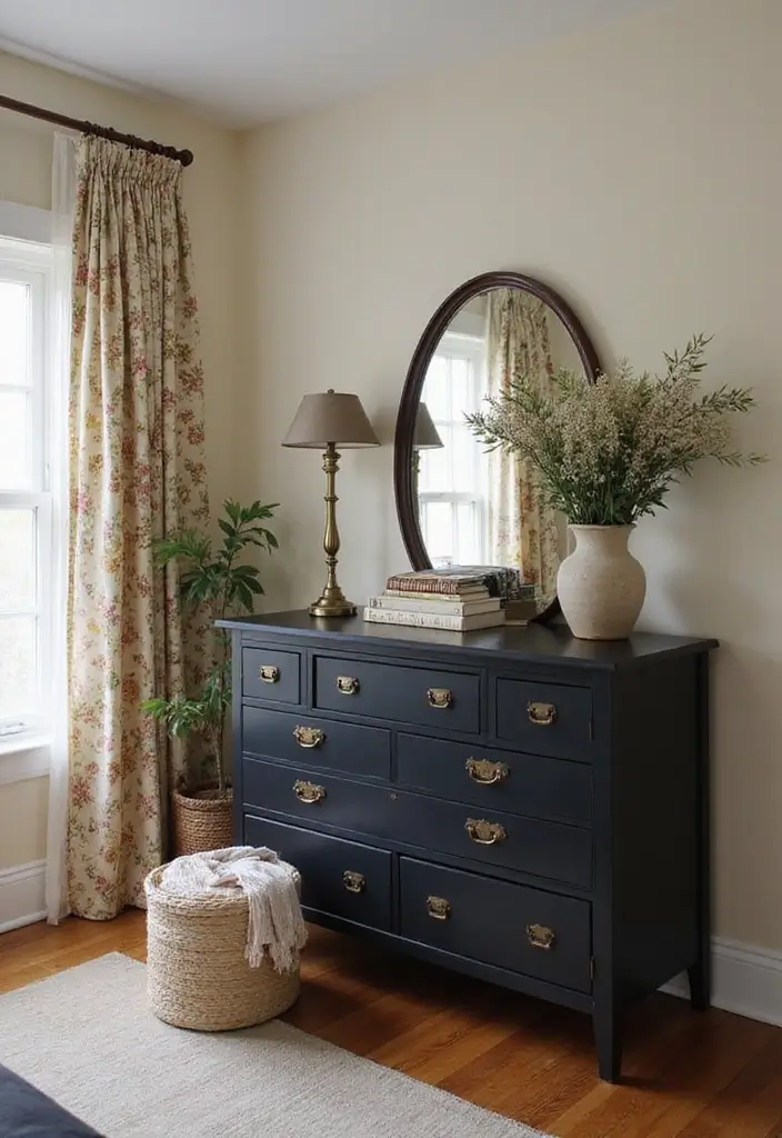 25 Black Dresser Bedroom Ideas That Anchor Any Space - 11. Cozy Cottage