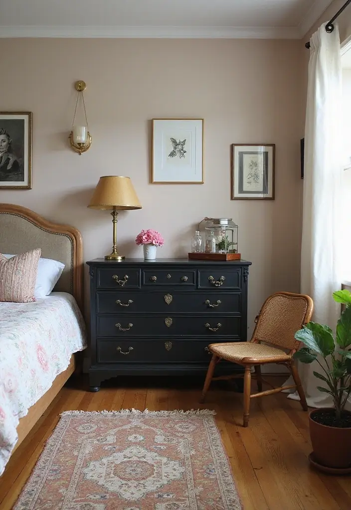 25 Black Dresser Bedroom Ideas That Anchor Any Space - 2. Vintage Charm