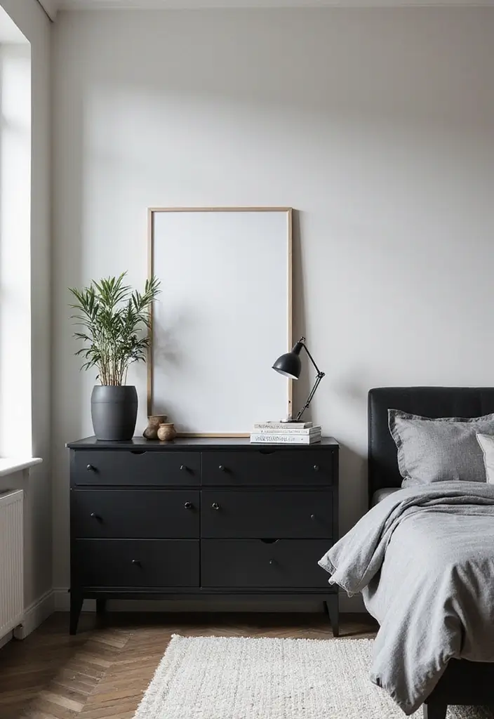 25 Black Dresser Bedroom Ideas That Anchor Any Space - 3. Modern Monochrome