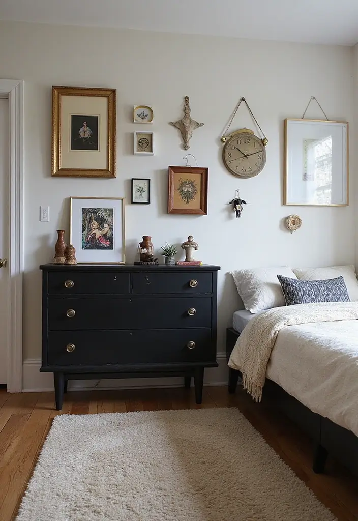 25 Black Dresser Bedroom Ideas That Anchor Any Space - 7. Artistic Flair