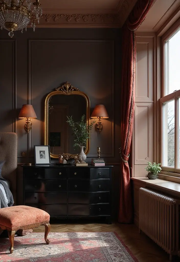 25 Black Dresser Bedroom Ideas That Anchor Any Space - 9. Glamorous Touch