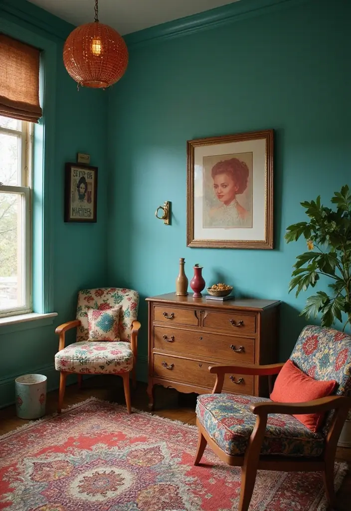 25 Dark Teal Bedroom Ideas That Bring Depth and Style - 10. Retro Revival