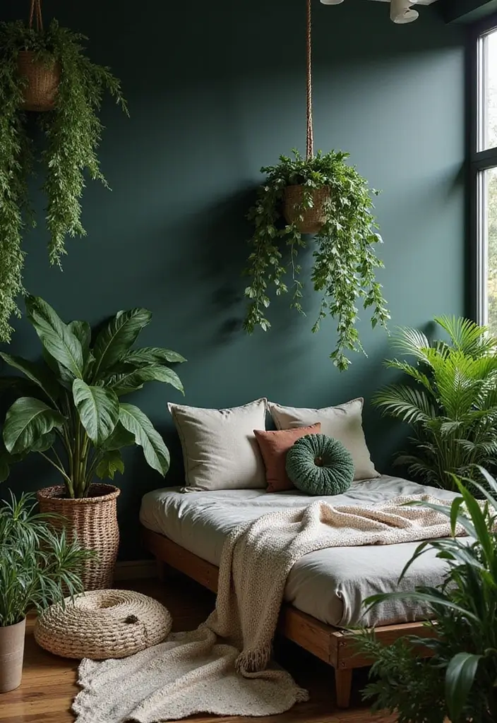 25 Dark Teal Bedroom Ideas That Bring Depth and Style - 19. Botanical Bliss