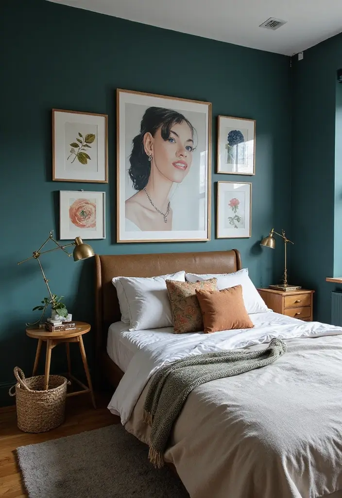 25 Dark Teal Bedroom Ideas That Bring Depth and Style - 20. Artistic Expressions