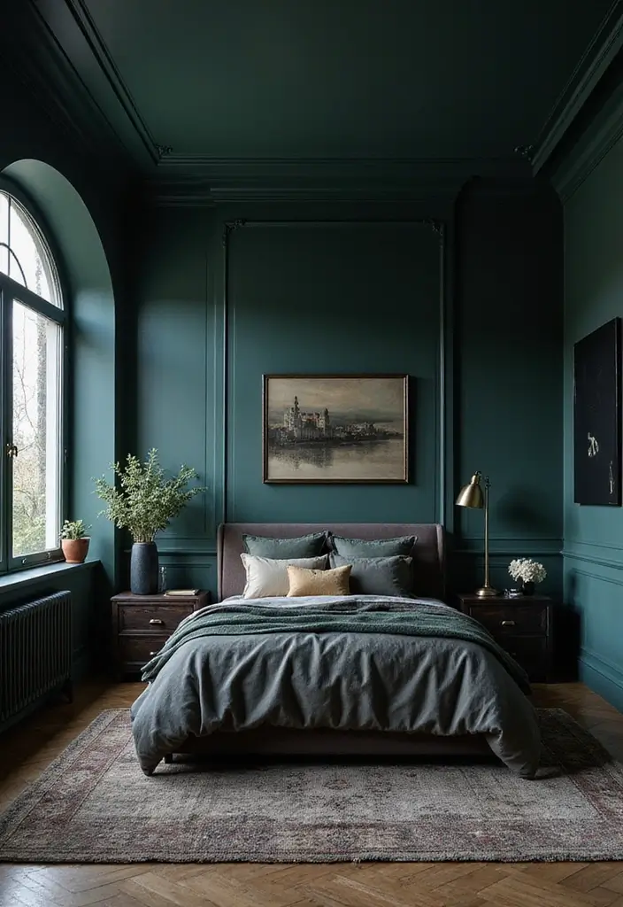 25 Dark Teal Bedroom Ideas That Bring Depth and Style - 23. Luxurious Black and Teal Contrast