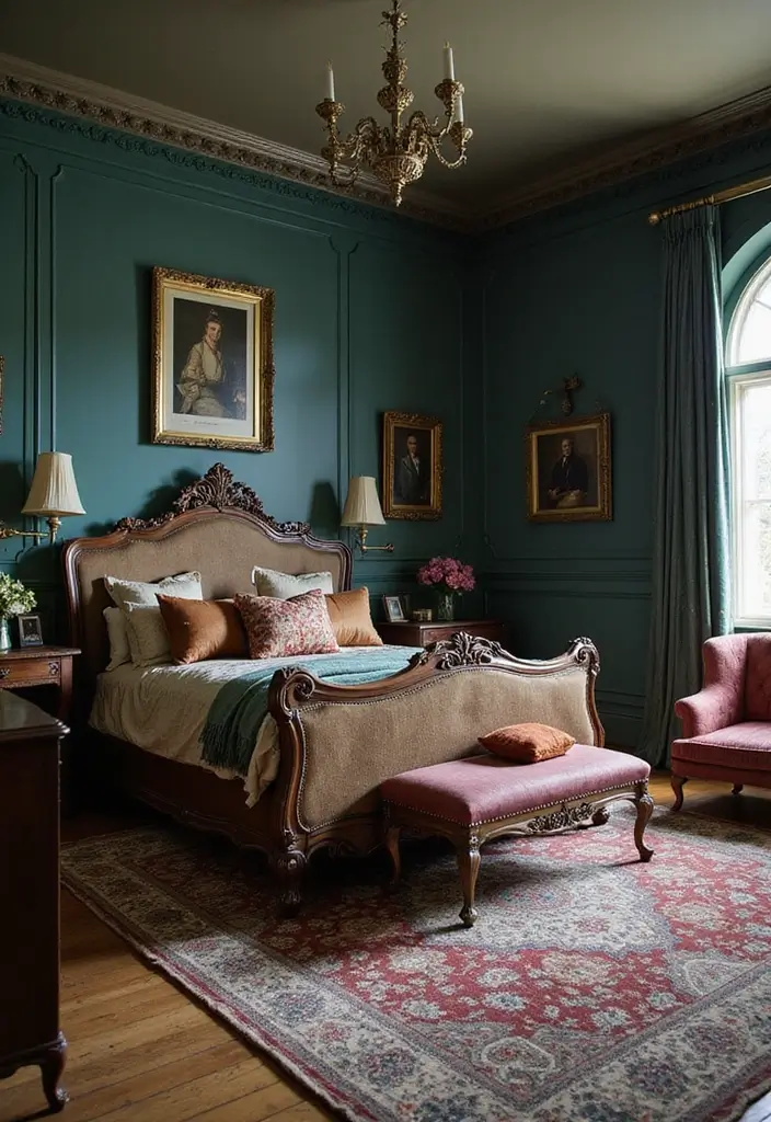 25 Dark Teal Bedroom Ideas That Bring Depth and Style - 6. Vintage Glamour