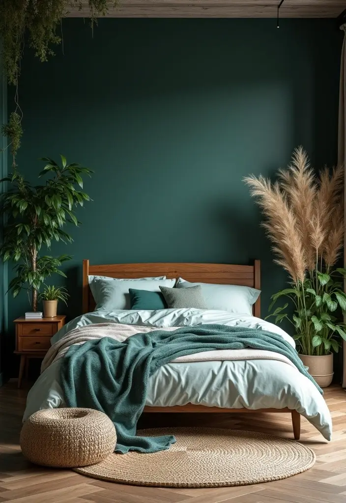 25 Dark Teal Bedroom Ideas That Bring Depth and Style - 8. Nature-Infused Serenity