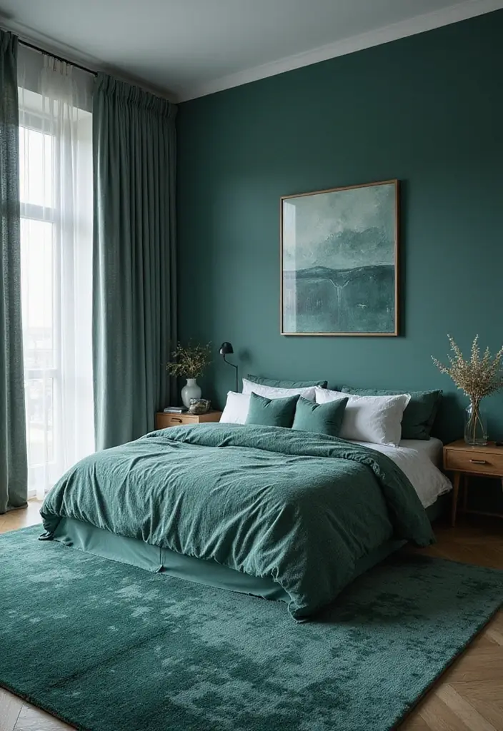 25 Dark Teal Bedroom Ideas That Bring Depth and Style - 9. Monochrome Magic
