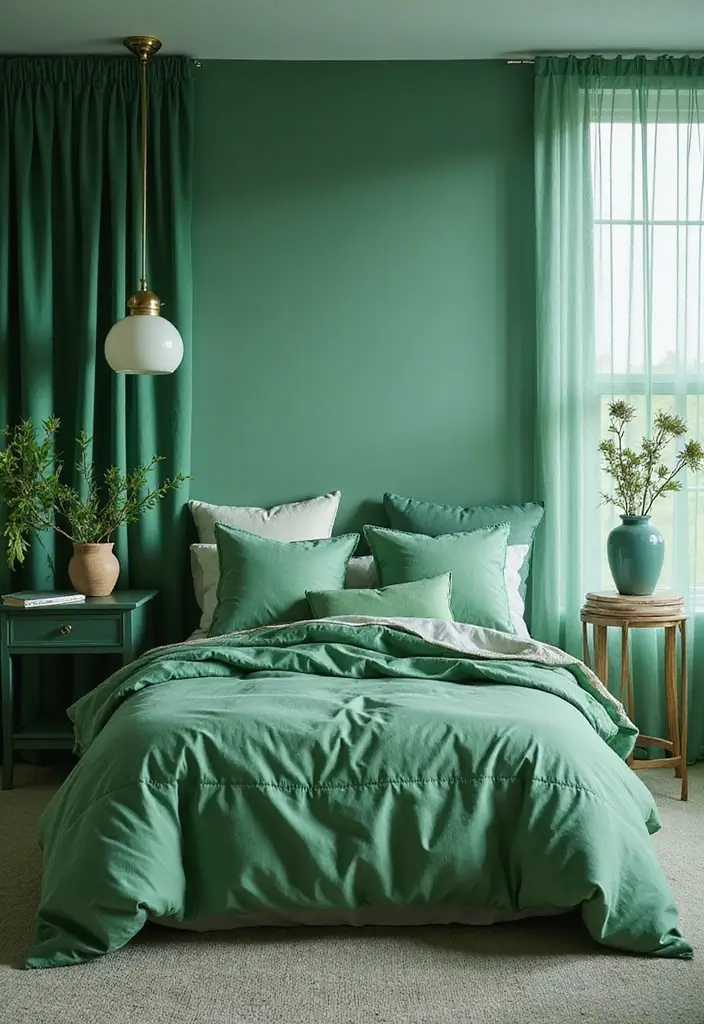 25 Emerald Green Bedroom Ideas That Add Glam and Freshness - 13. Mix with Other Greens