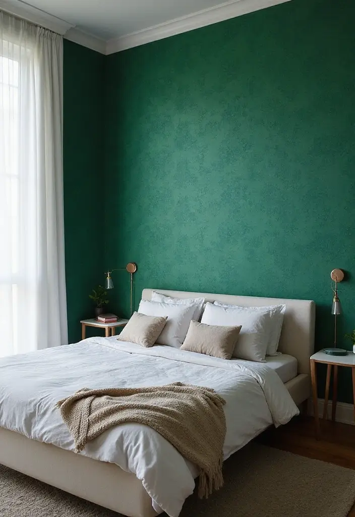 25 Emerald Green Bedroom Ideas That Add Glam and Freshness - 15. Emerald Green Wallpaper