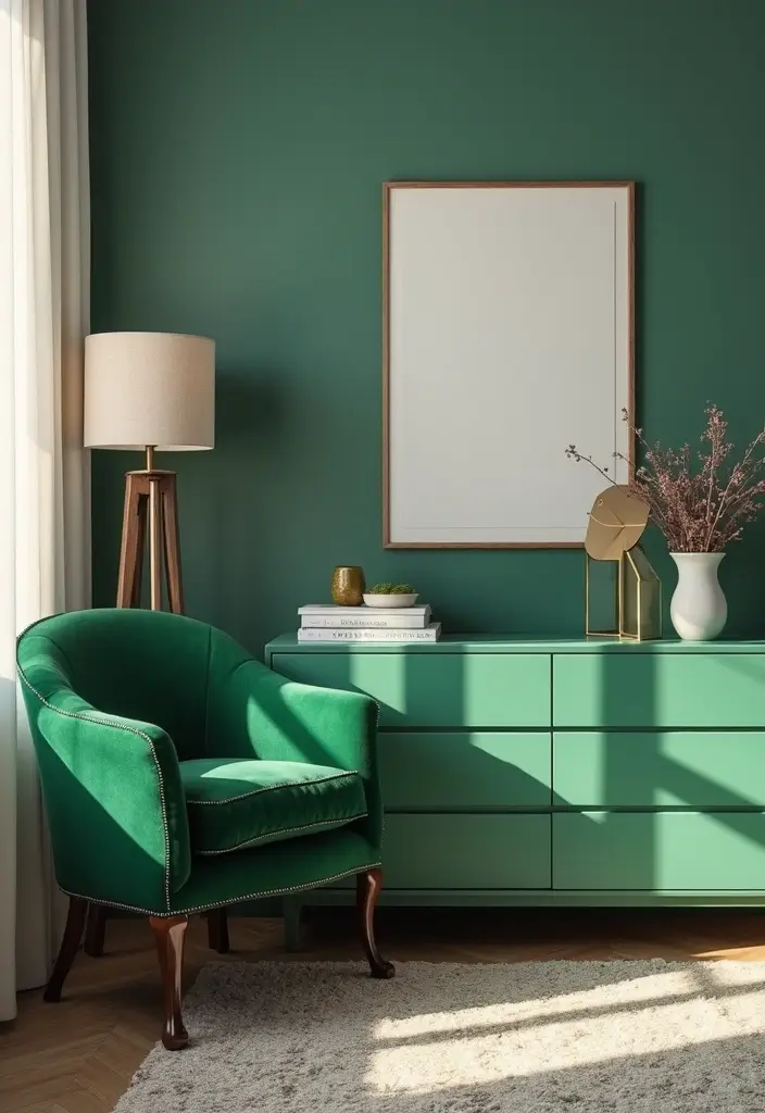25 Emerald Green Bedroom Ideas That Add Glam and Freshness - 17. Statement Furniture Pieces