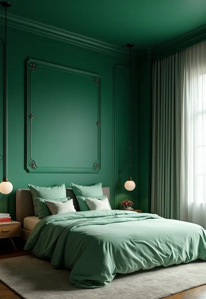 25 Emerald Green Bedroom Ideas That Add Glam and Freshness - 19. Emerald Green in Ceiling Decor