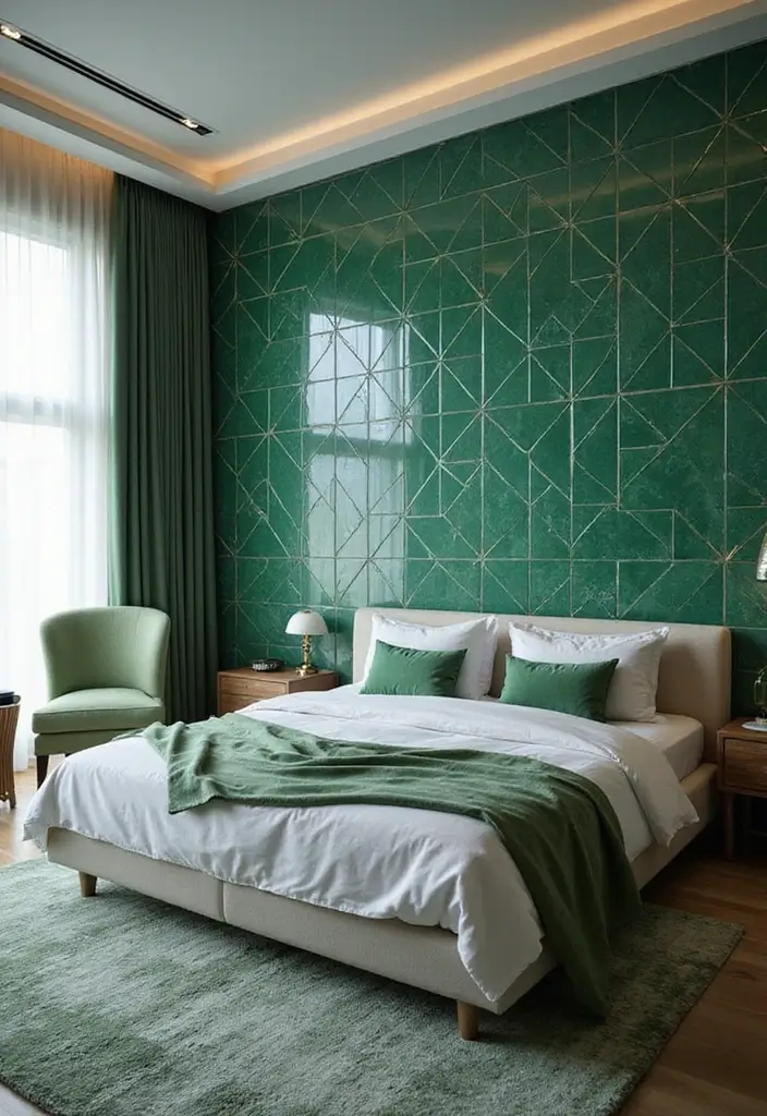 25 Emerald Green Bedroom Ideas That Add Glam and Freshness - 21. Emerald Green Tile Design