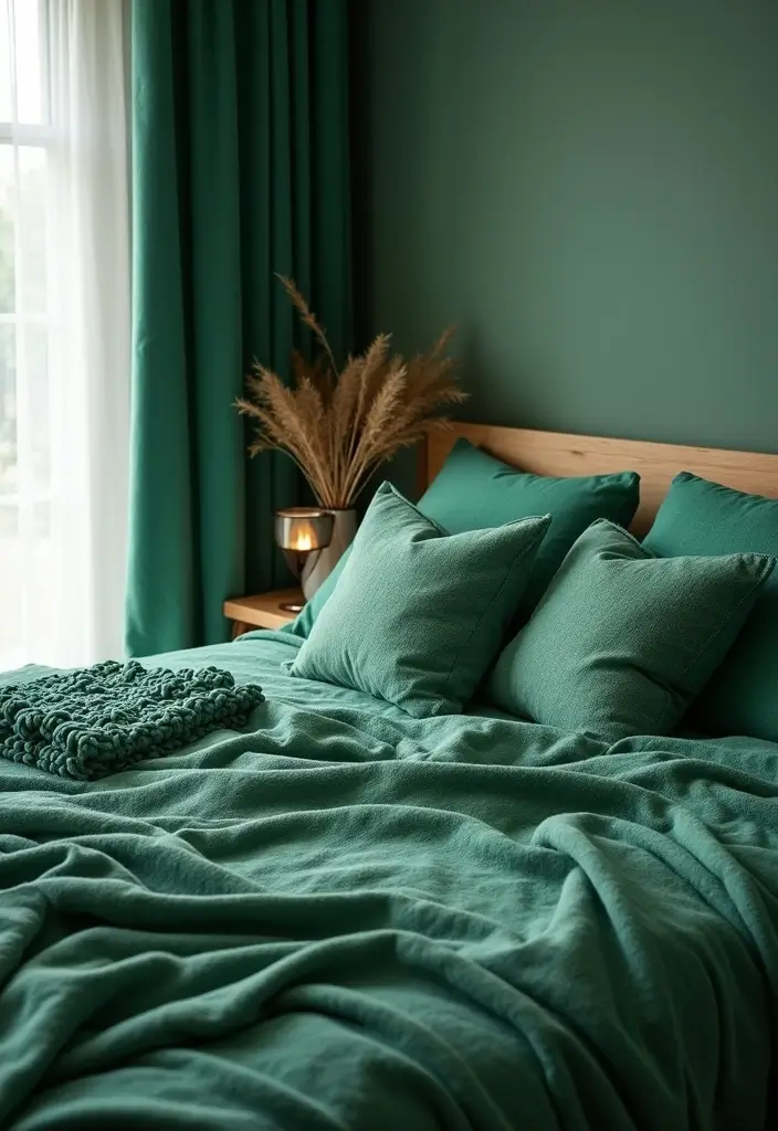 25 Emerald Green Bedroom Ideas That Add Glam and Freshness - 22. Emerald Green Home Textiles