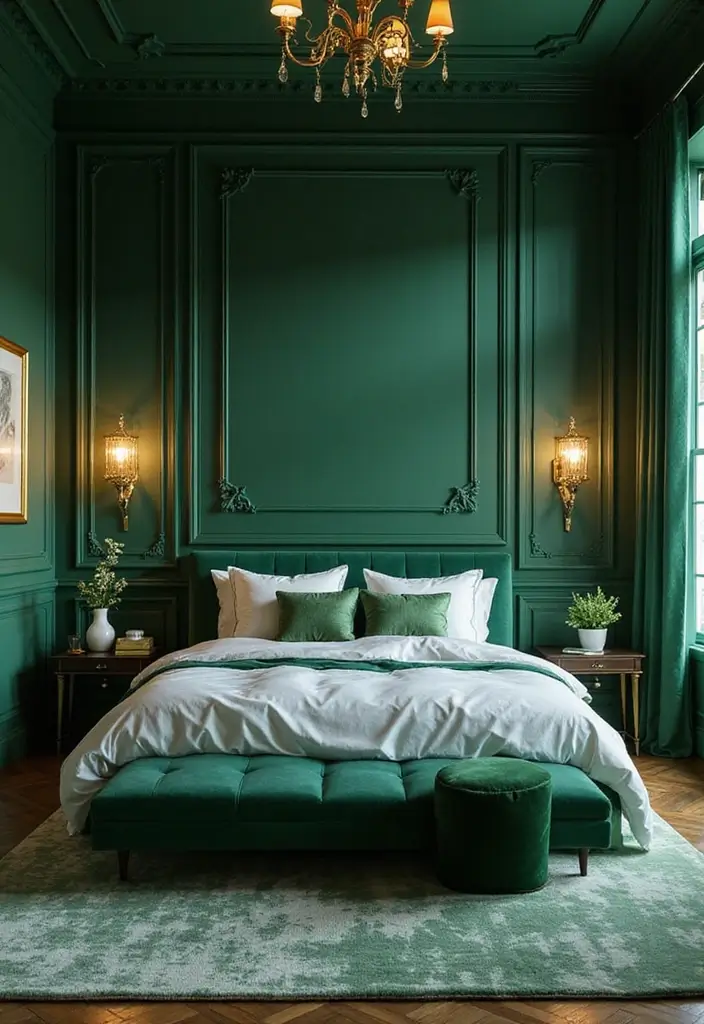 25 Emerald Green Bedroom Ideas That Add Glam and Freshness - 3. Green and Gold Combo